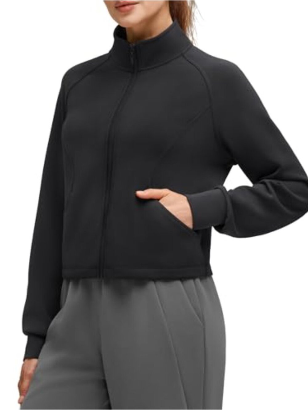 Modal Soft Zip Up Jacket Mock Neck Casual Sweatshirt with Pockets